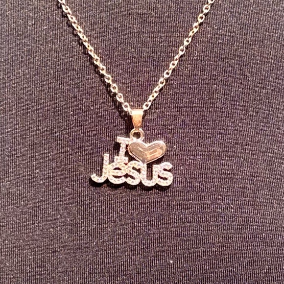 Rose Gold Color 'I Love Jesus' Crystals Necklace - Picture 4 of 6